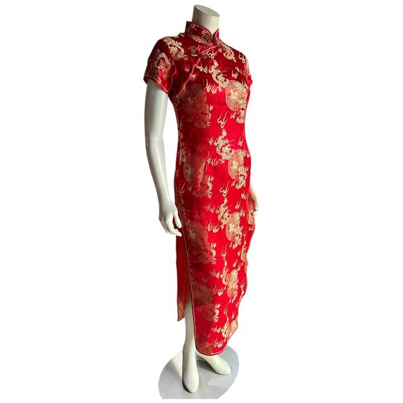 Vintage Red Golden Dragon Cheongsam Qipao Dress Size Small - Picture 16 of 16